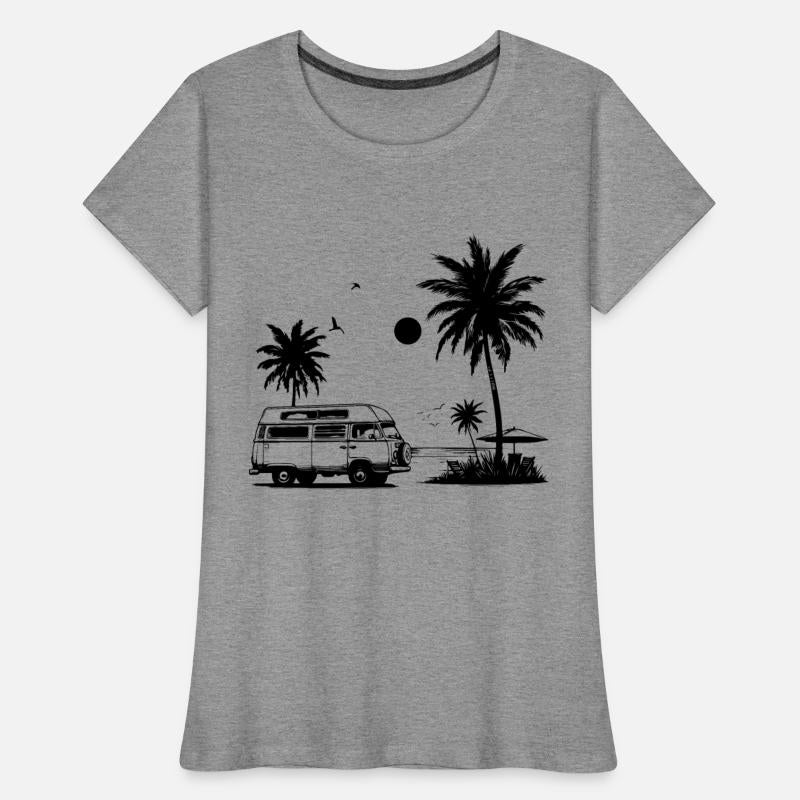 A vintage camper van on the beach