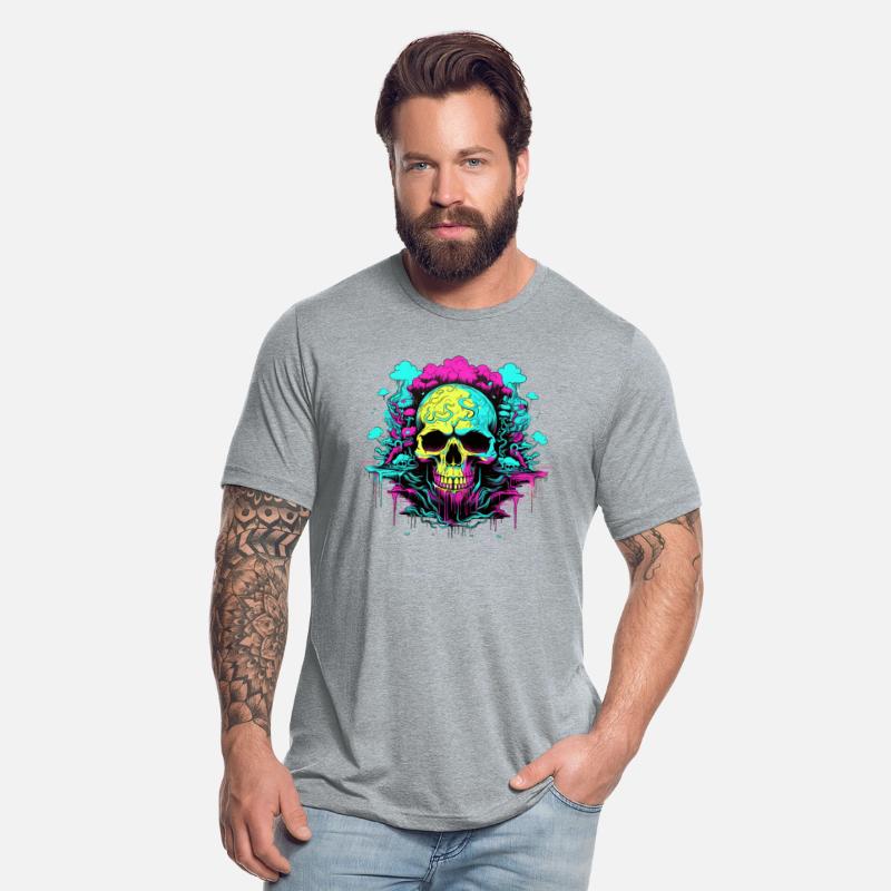 Colorful Neon Skull with melting ink, Cool looking