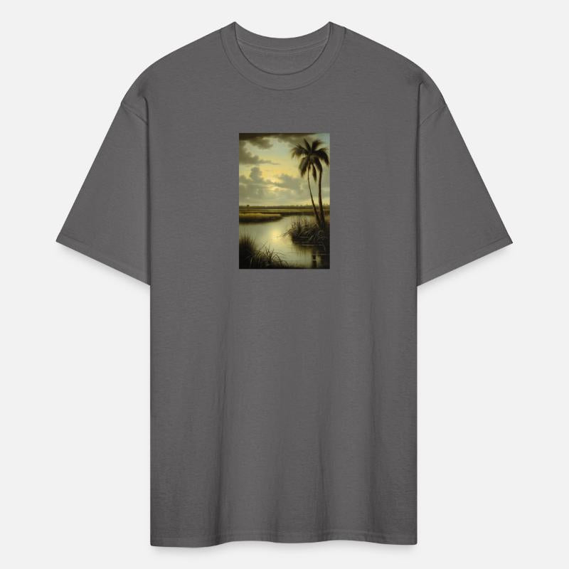 Tropical Landscape with Palm Tree and Water