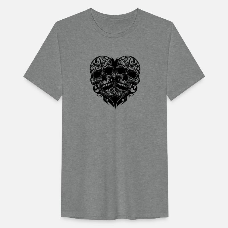 Two Skulls Heart Tribal Tattoo Style