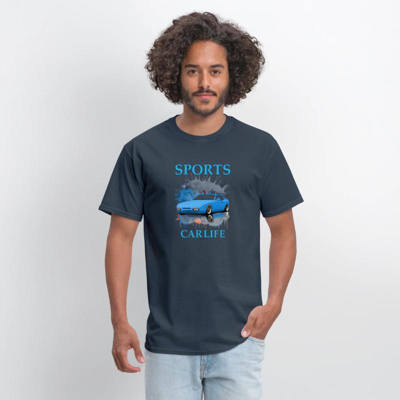 A sports car blue T-shirt