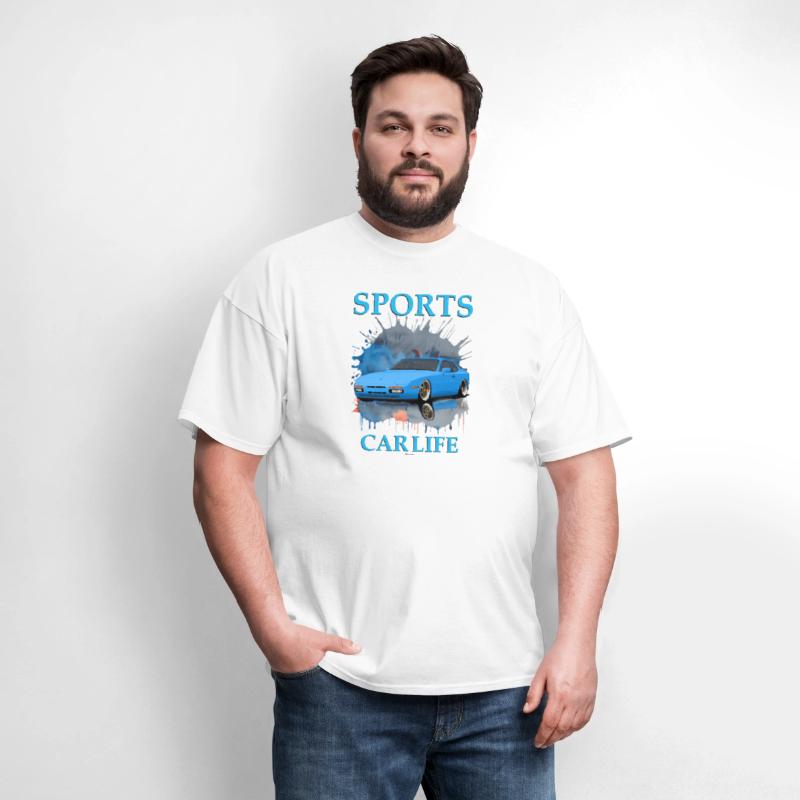 A sports car blue T-shirt