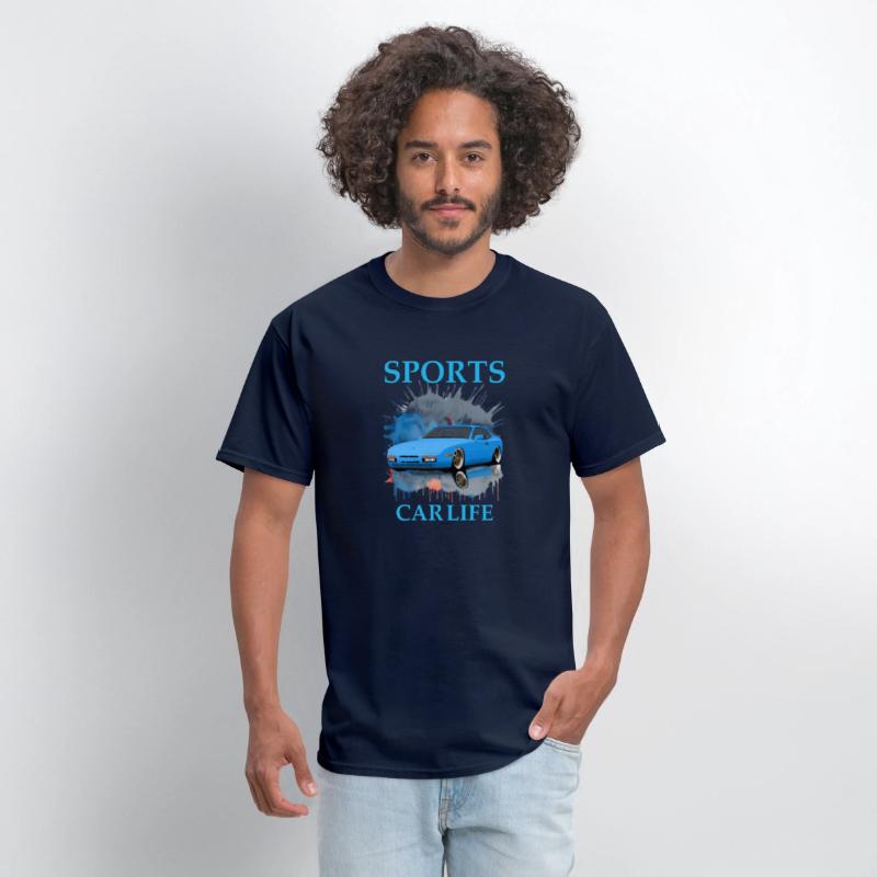 A sports car blue T-shirt
