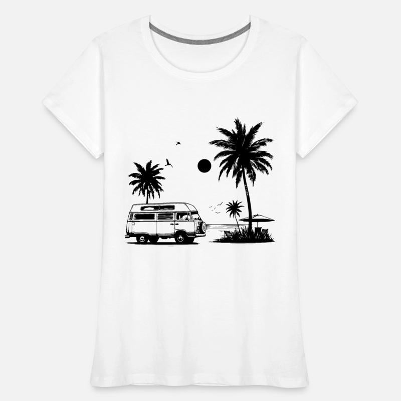 A vintage camper van on the beach