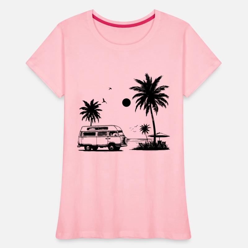 A vintage camper van on the beach