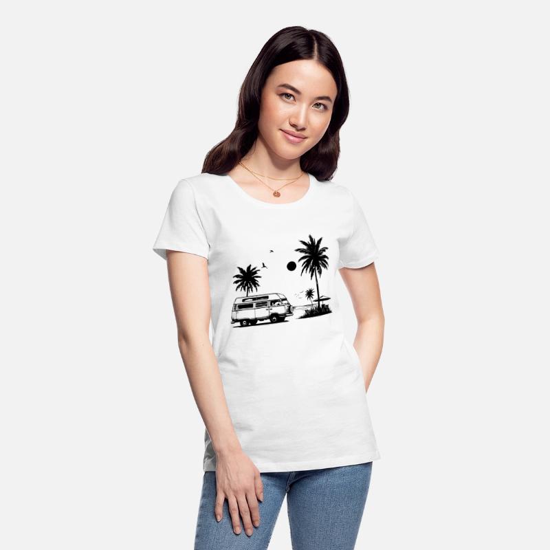 A vintage camper van on the beach