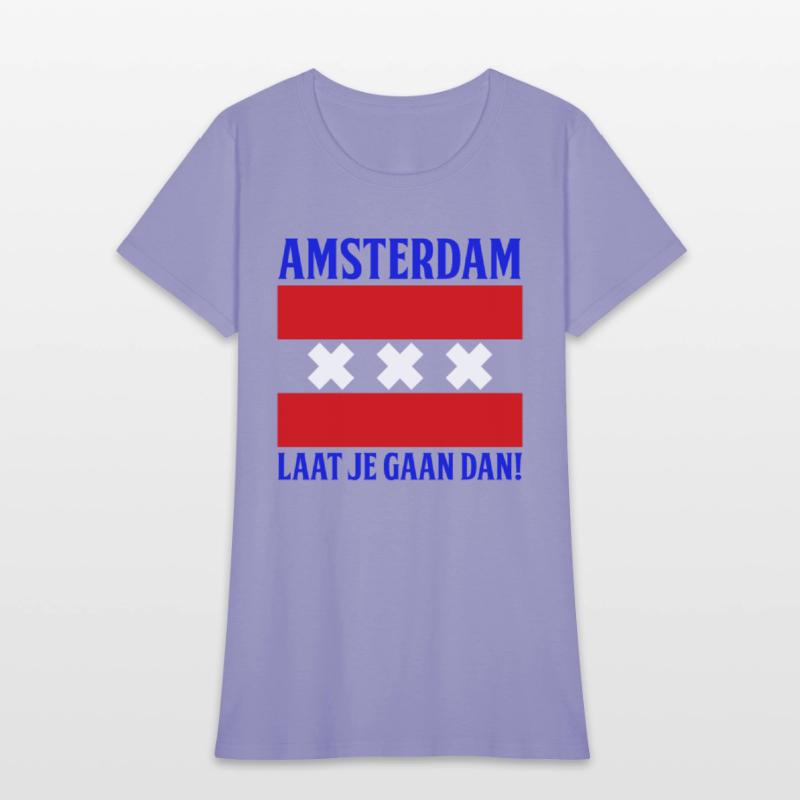 Amsterdam laat je gaan dan! Blue text.