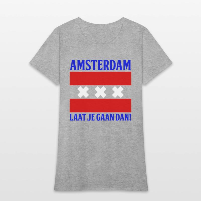 Amsterdam laat je gaan dan! Blue text.
