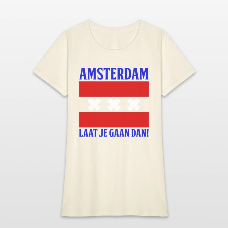 Amsterdam laat je gaan dan! Blue text.