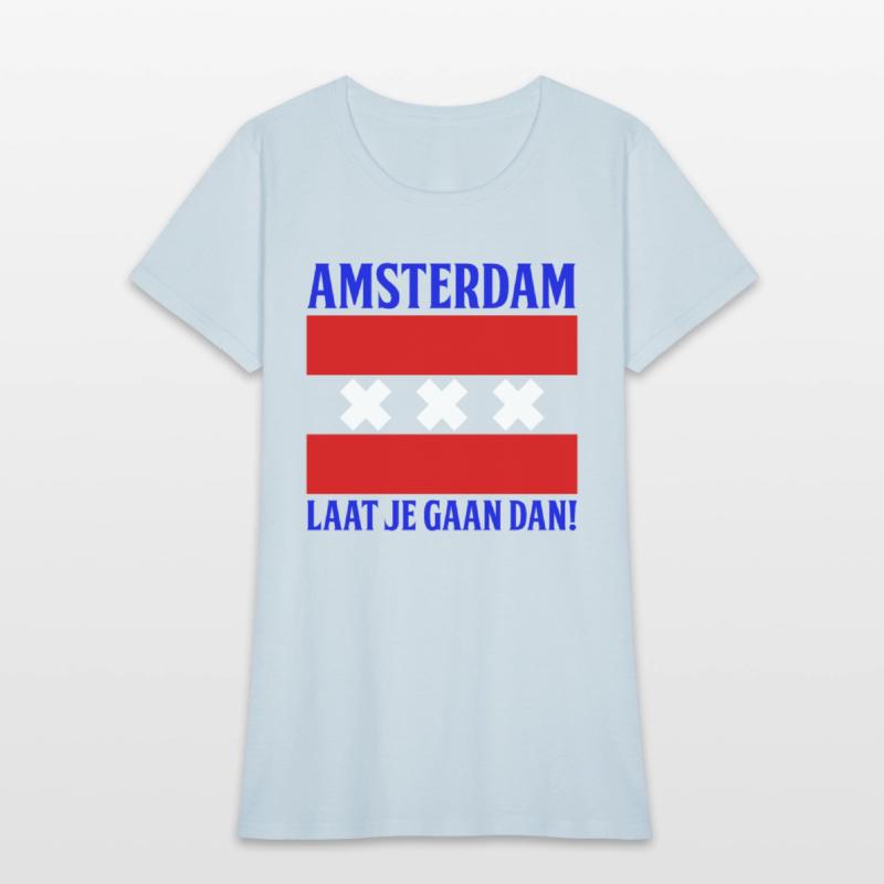 Amsterdam laat je gaan dan! Blue text.