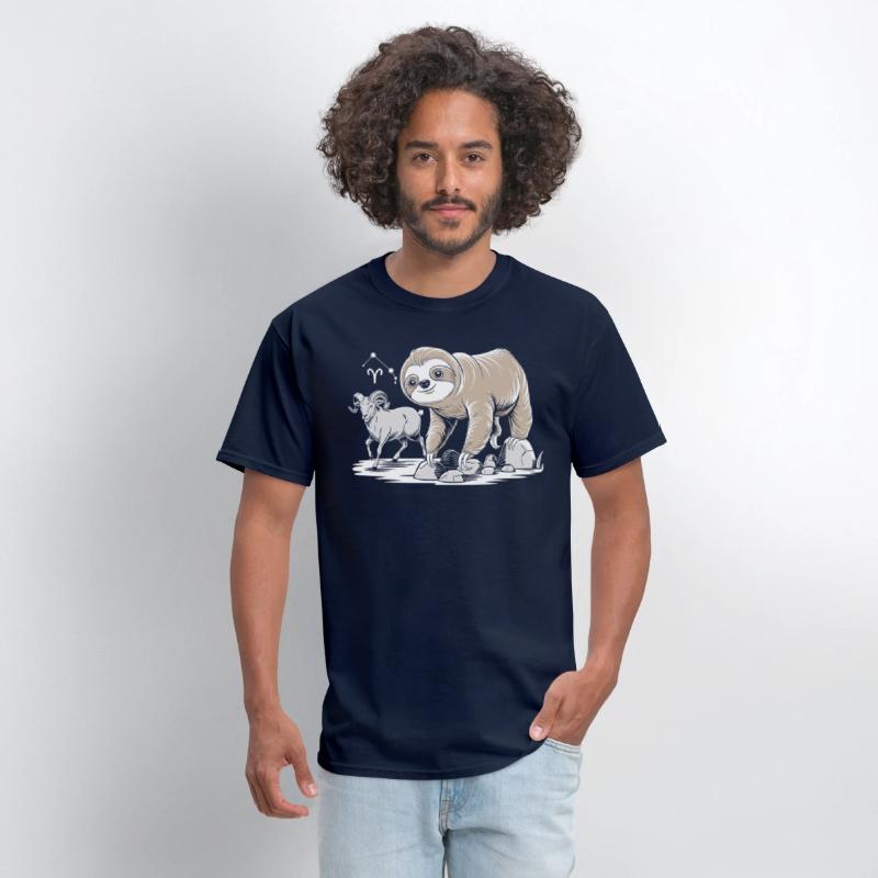 Aries Zodiac Soth with Ram and Sloth Illustration