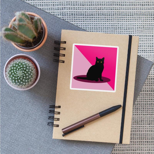 Black cat on a pink background
