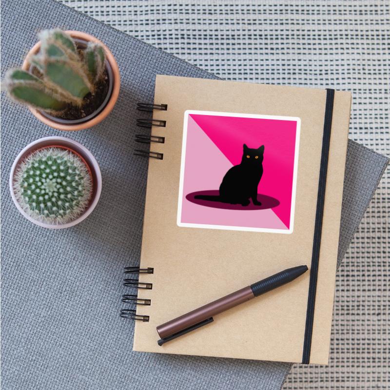 Black cat on a pink background