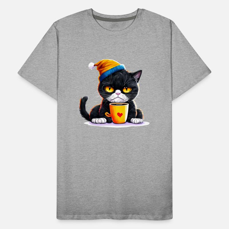 Black Cat with Angry Expression Drinking Coffee