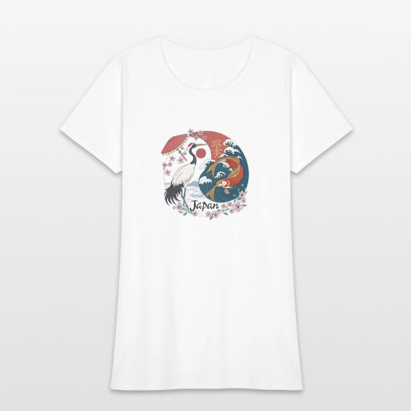 Crane and Koi Yin Yang –Japanese Symbol of Harmony