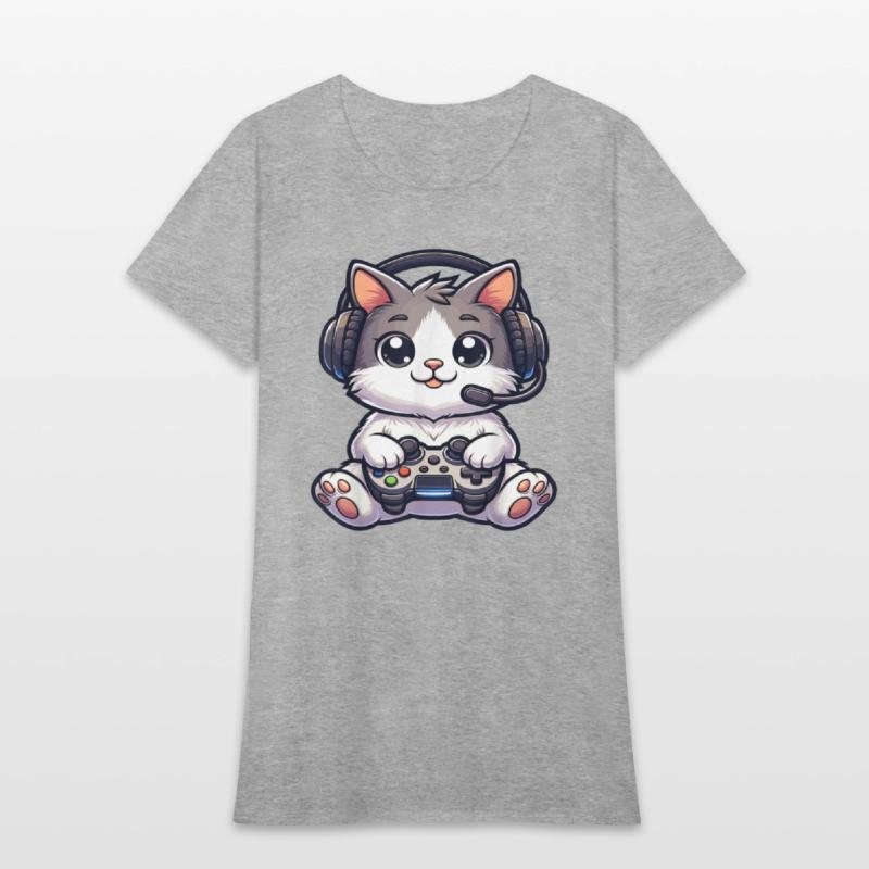 Cute Gaming Cat Playing Console Video Game