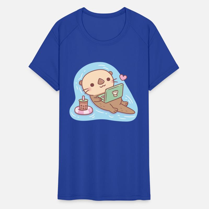 Cute Otter Chilling With Bubble Tea And Laptop