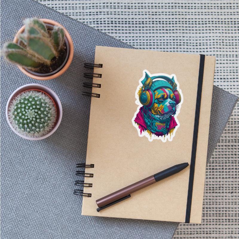 Dog as rapper, wearing headphones