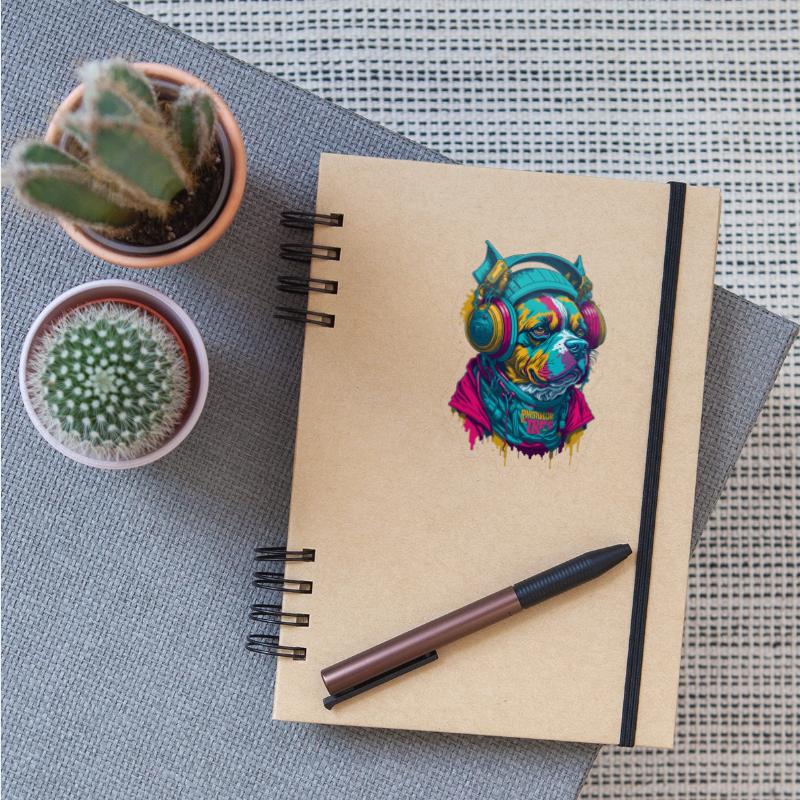 Dog as rapper, wearing headphones