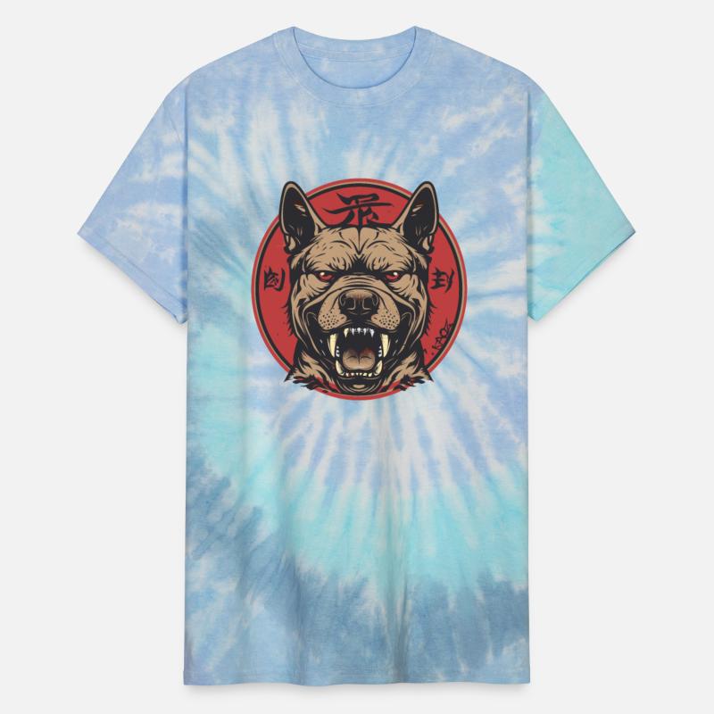 Fierce Dog Head with Red Circle and Fangs