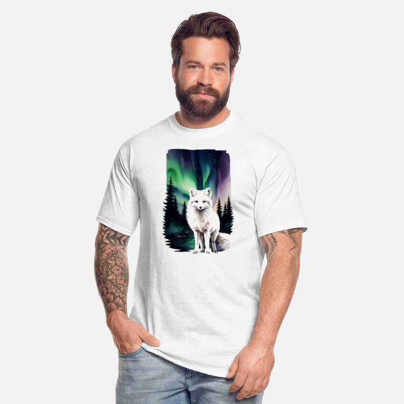 Fluffy Arctic Fox with Northern Lights