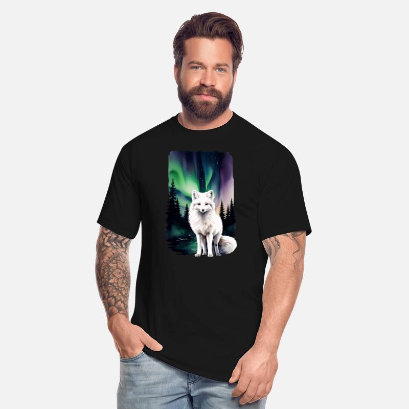 Fluffy Arctic Fox with Northern Lights