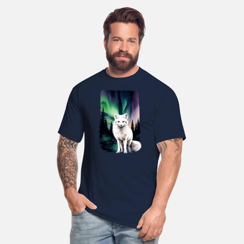 Fluffy Arctic Fox with Northern Lights