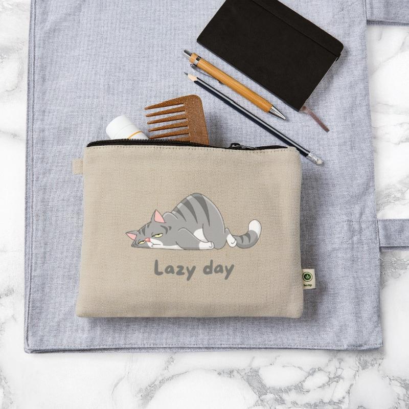 Gray Cat Cartoon with lazy day design