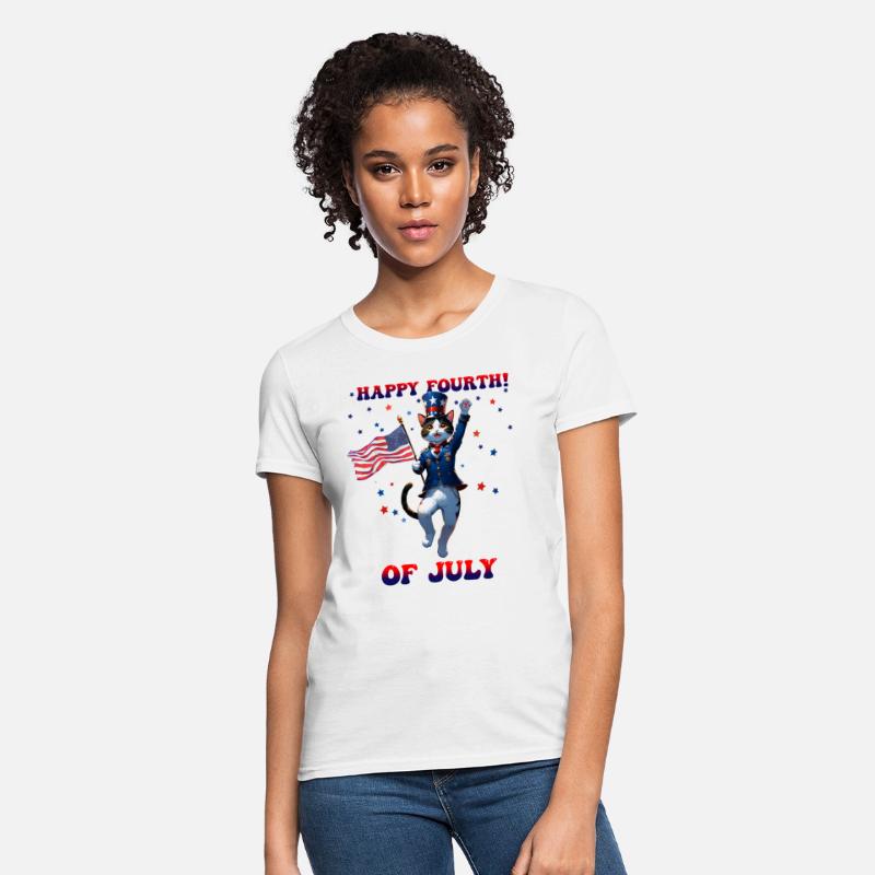 Happy Fourth of July with Patriotic Cat red blue