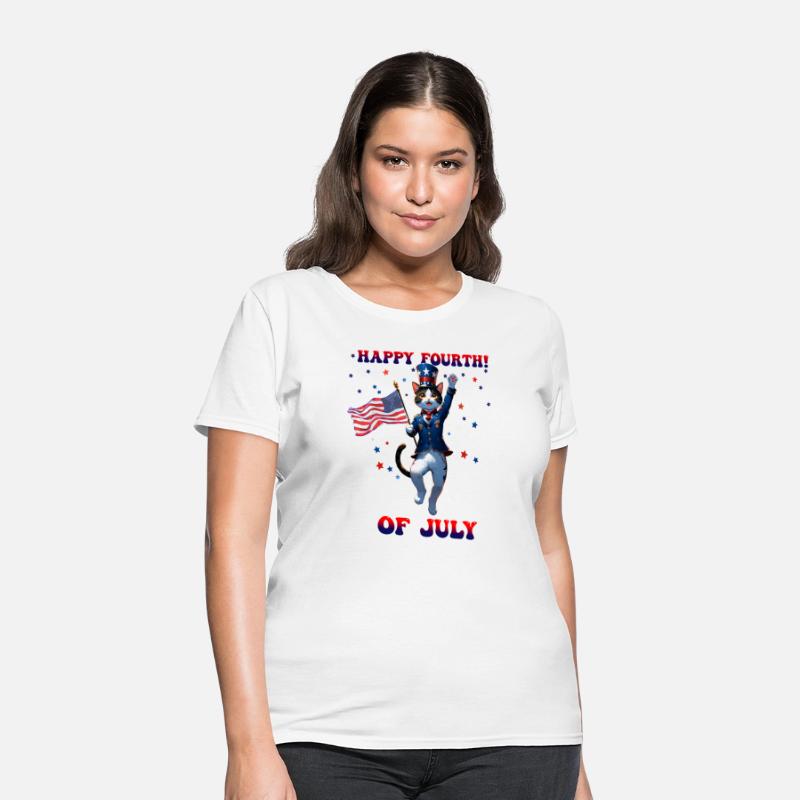 Happy Fourth of July with Patriotic Cat red blue