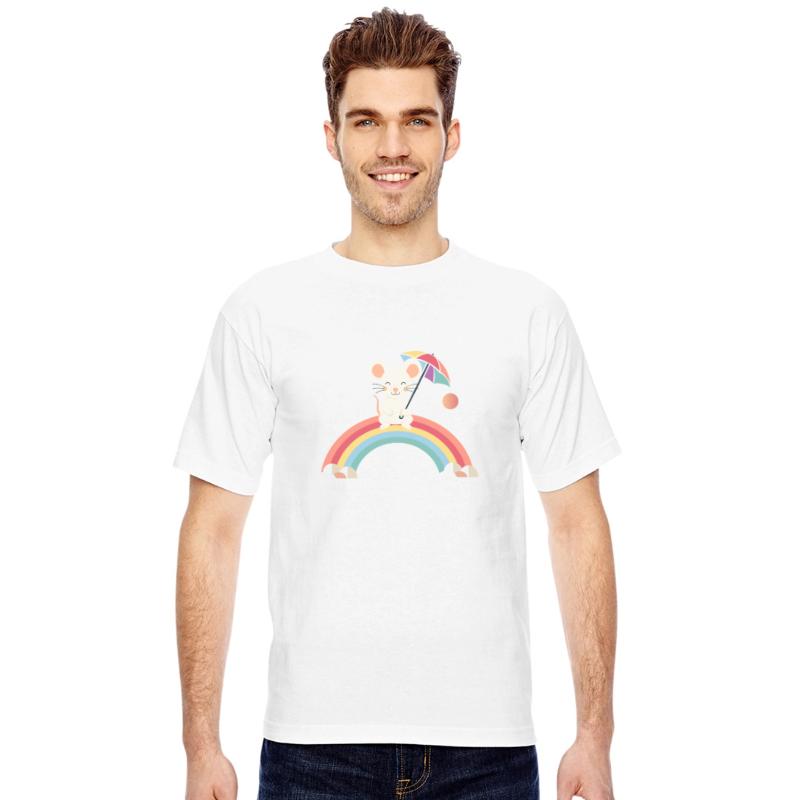 Happy Mouse with Umbrella on Rainbow