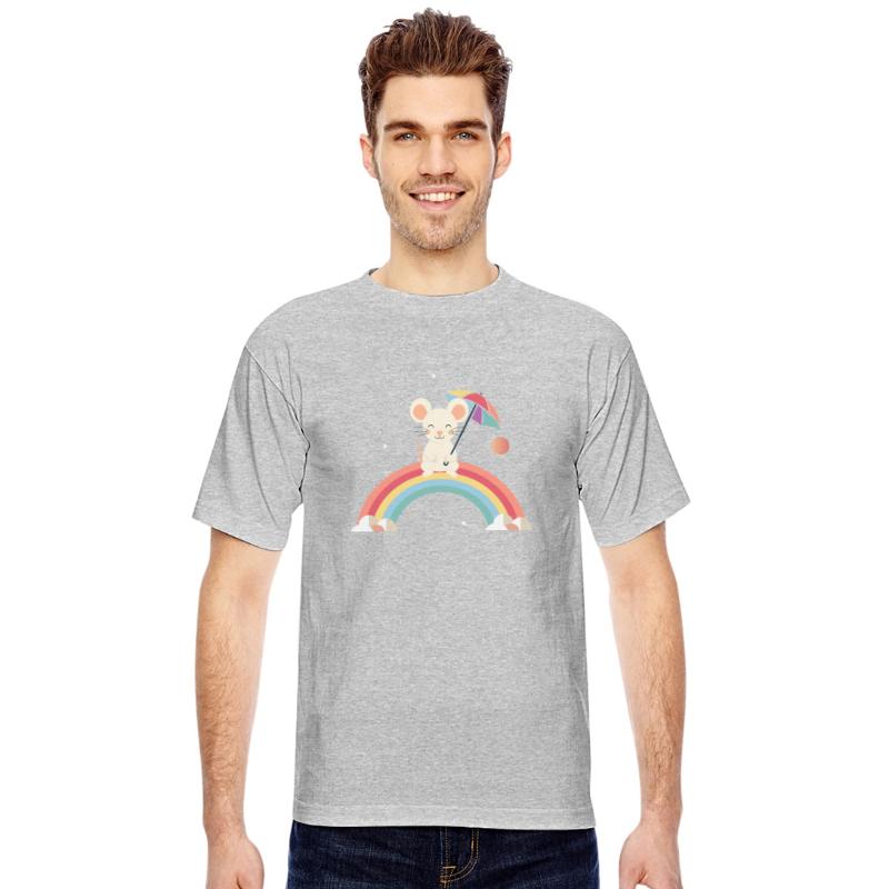 Happy Mouse with Umbrella on Rainbow