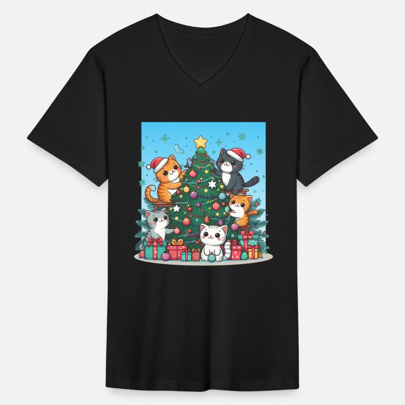 Kittens decorate a Christmas tree