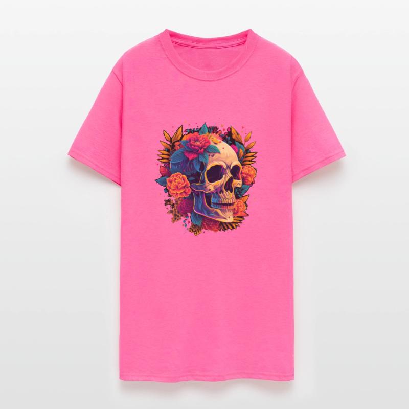 Skull & Florals: Vivid Contrast on Dark Canvas