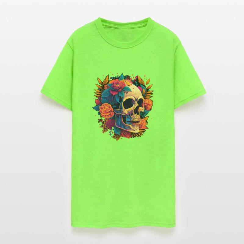 Skull & Florals: Vivid Contrast on Dark Canvas