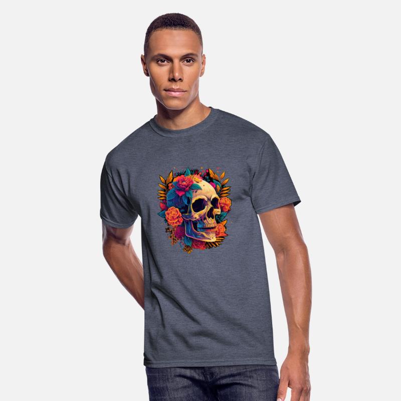 Skull & Florals: Vivid Contrast on Dark Canvas