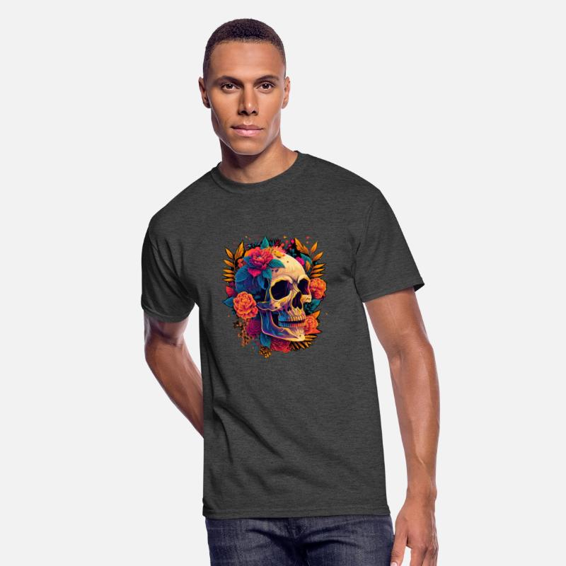 Skull & Florals: Vivid Contrast on Dark Canvas