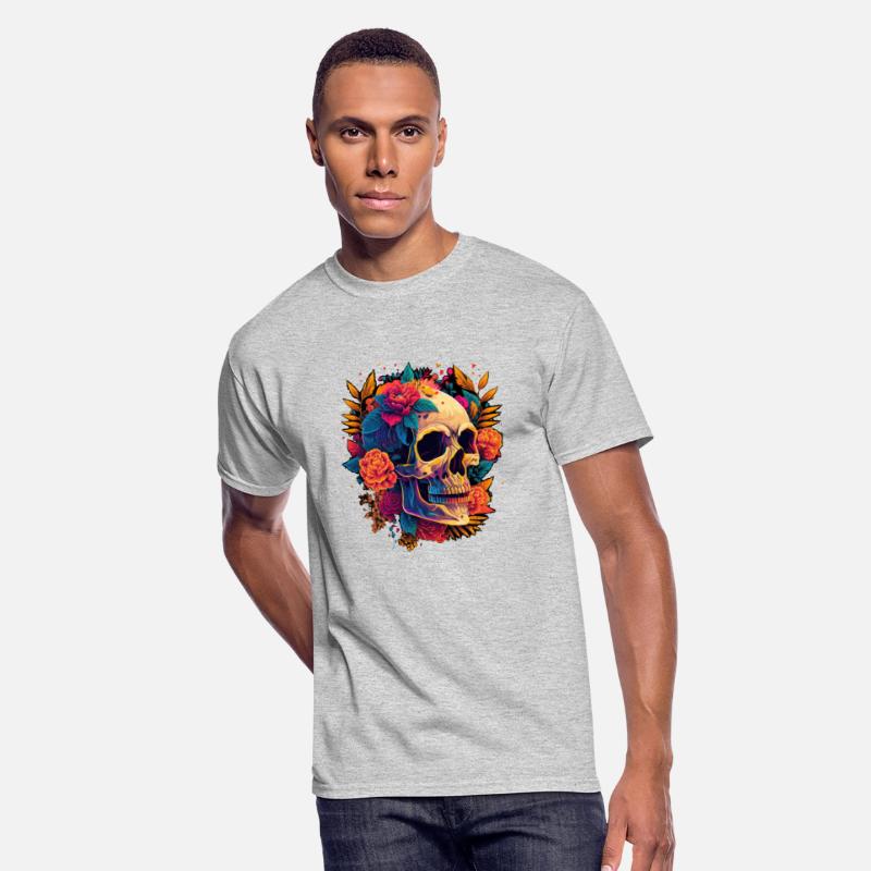 Skull & Florals: Vivid Contrast on Dark Canvas