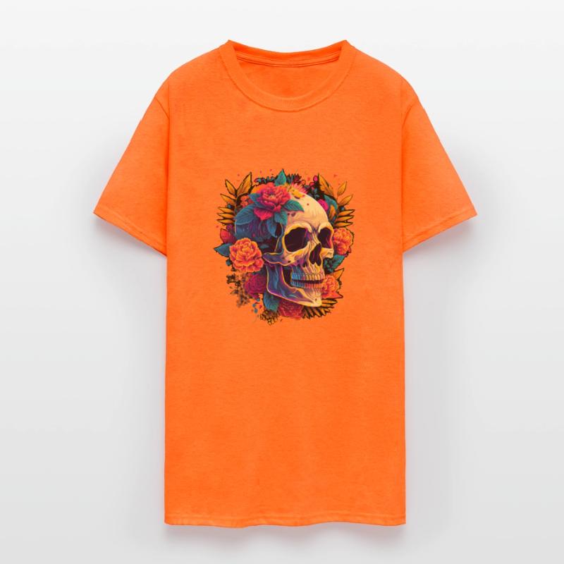 Skull & Florals: Vivid Contrast on Dark Canvas