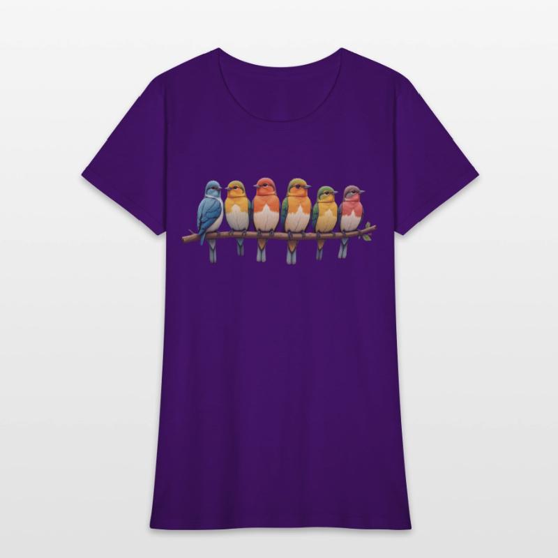 T-shirt with Colorful Birds on a Branch