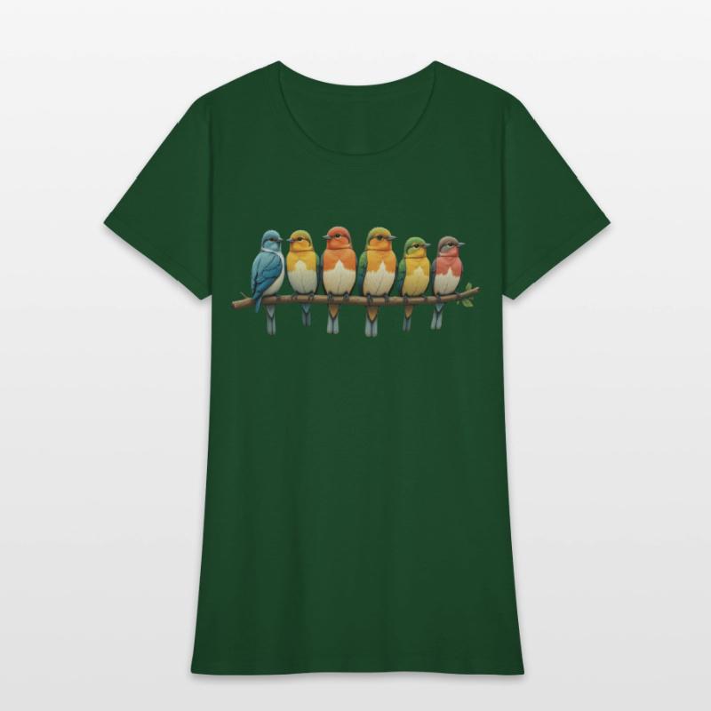 T-shirt with Colorful Birds on a Branch