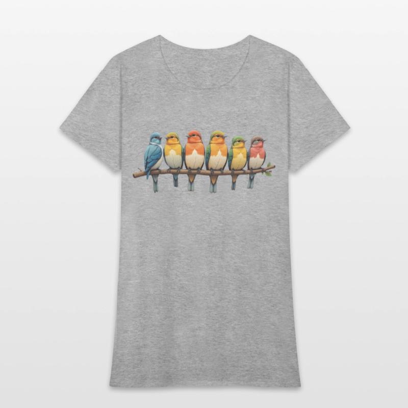 T-shirt with Colorful Birds on a Branch