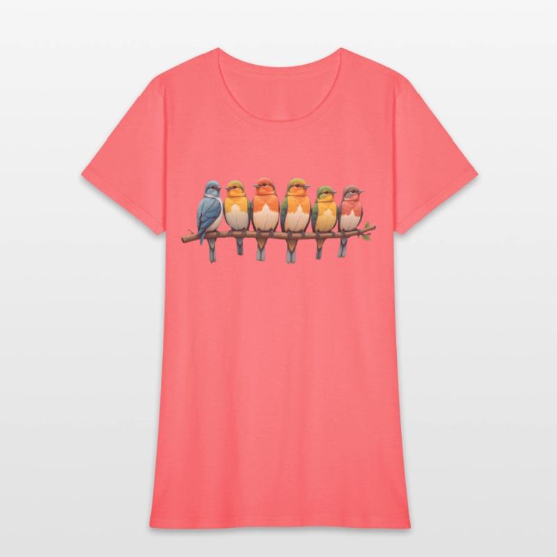 T-shirt with Colorful Birds on a Branch