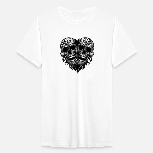 Two Skulls Heart Tribal Tattoo Style