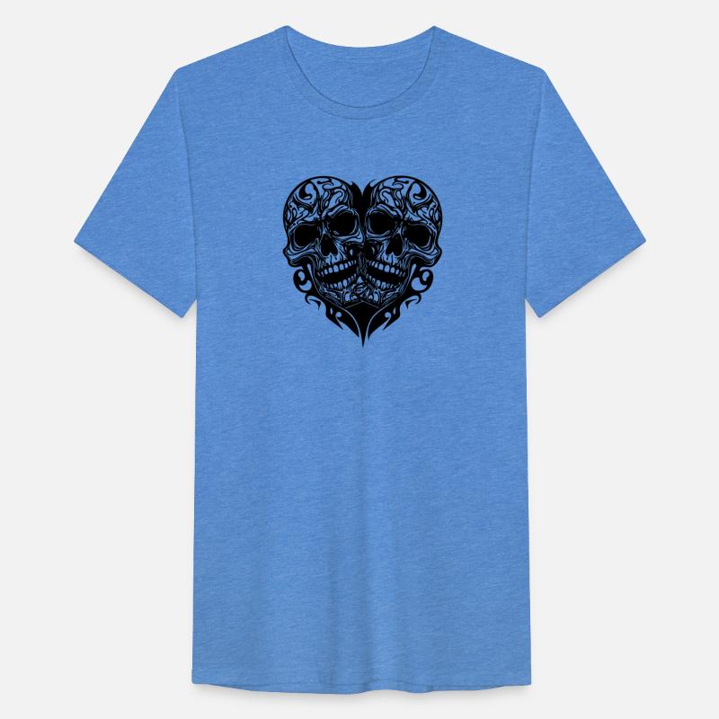 Two Skulls Heart Tribal Tattoo Style