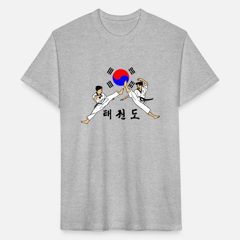 Two young taekwondo boys with jumped kick