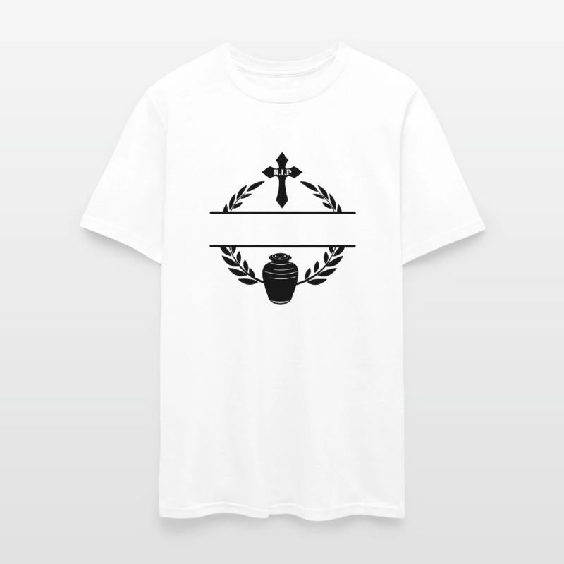 Urn and cross laurel wreath